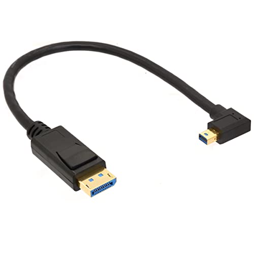 HTGuoji 90 Grad rechtwinkliges Mini-DP auf DisplayPort-Kabel, 8K @ 60Hz, 4K @ 144Hz, DisplayPort 1.4, bidirektionale Übertragung, DisplayPort auf Mini-DisplayPort, 8K-Kabel, 30 cm (links) von HTGuoji