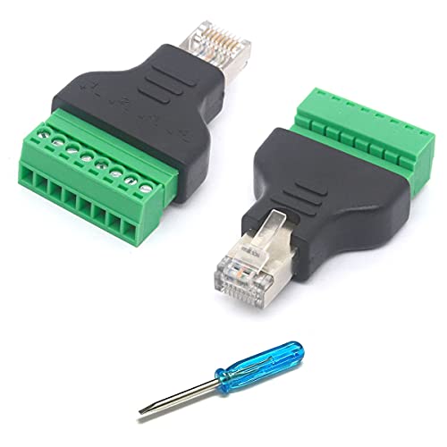 HTGuoji RJ45 Stecker-Schraubklemmen-Adapter, RJ45-Stecker auf 8-polige Schraub-Term-Block-Buchse, Cat7, 6, 5, 5e, Ethernet-Netzwerk-Stecker-Extender, CCTV-Digital-DVR-Inline-Koppler (2 Stück) von HTGuoji