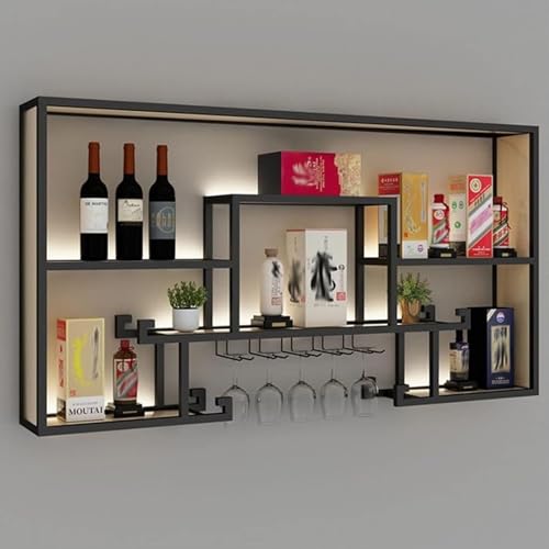 HTIANMM Barregal, schwebende, beleuchtete LED-Regale, Weinflaschen- und Glasregal aus Metall, Flaschenpräsentationsregal, kommerzielle, beleuchtete Wandregale für die Bar zu Hause,Black-100cm/39.3in von HTIANMM