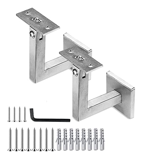 HTOEZA Handlaufträger - 2 x 𝐞𝐢𝐧𝐬𝐭𝐞𝐥𝐥𝐛𝐚𝐫𝐞 304 Edelstahl Handlaufhalter, Heavy Duty Wand quadratische Klammern für Treppe Handlauf flachen Balustern mit Base Cover 2pcs von HTOEZA