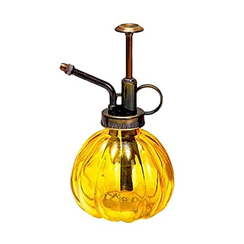 HTSM Glas Gießkanne Topf Vintage Pflanzen benebeln Messing Drucksprüher Retro Kürbis Sprühflasche Antik Kupfer Sprinkler Gartengeräte mit Pumpe Oben für Bonsai Blumen (Gelb) von HTSM