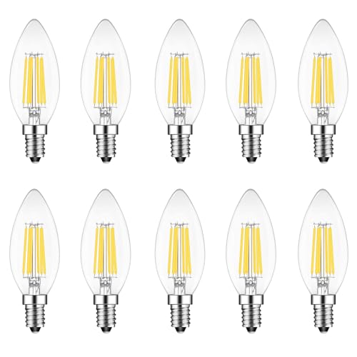 10er Pack E14 Kerze LED Lampe für Kronleuchter,E14 Glühfaden Retrofit Classic,6W 600 Lumen 6500K Kaltweiss ersetzt 60 Watt, Filament Fadenlampe,Dimmbar von HUAMu