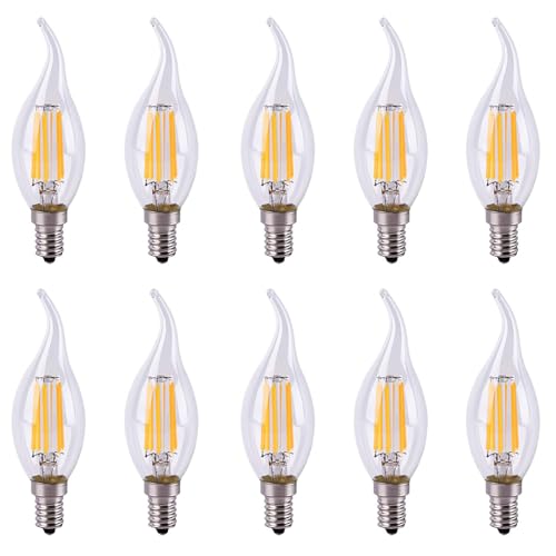 Huamu E14 Kerze LED Lampe 6W ersetzt 60 Watt 600 Lumen Warmweiß 2700K C35 Leuchtmittel Filament Fadenlampe für Kronleuchter E14 Glühfaden Retrofit Classic Dimmbar 10er-Pack von HUAMu
