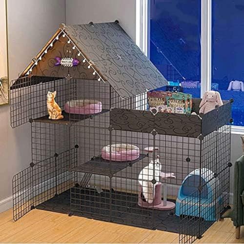 Katzenkäfige für den Innenbereich, groß, mit Dach, faltbar, praktisch zum Spielen mit Haustieren und zum Aufbewahren ihrer Sachen für kleine, mittelgroße Hunde, Katzen, Kaninchen, für den In von HUANGEDQ