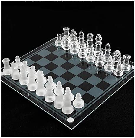 Schachspiel, lustiges Glas-Schachspiel mit Kristall-Schachfiguren, gefilzten Böden, beruhigend stabil, 3 Größen, klein von HUANGEDQ