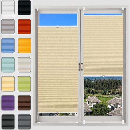 Plissee Klemmfix Ohne Bohren 35 x 45 cm, Sonnenschutz Easyfix lichtdurchlässig, Faltrollo Plisseerollo Jalousie Rollos, Klemmfix Plissee Ohne Bohren, für Fenster & Tür, Creme Farben von HUANQIN