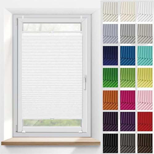 Plisseerollo Faltrollo Plissee ohne Bohren 75 x 125 cm, Blickdicht Sichtschutz Sonnenschutz, Fensterrollo Plisseerollo Klemmfix-Plissee, Plisseerollo Sichtschutz, für Fenster & Tür, Weiß von HUANQIN