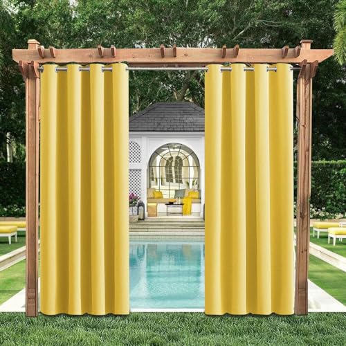 HUAXIQUE Outdoor Vorhang Wasserdicht Wetterfest Blickdicht 107X160cm Gelb Verdunklungs Vorhänge mit Ösen Sichtschutz Sonnenschutz Outdoor Gardine für Balkon Terrasse Pergola Gartenlaube Veranda von HUAXIQUE