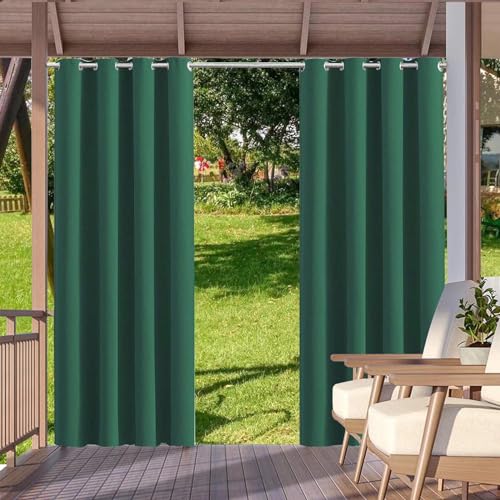 HUAXIQUE Outdoor Vorhang Wasserdicht Wetterfest Blickdicht 117X183cm Dunkelgrün Verdunklungs Vorhänge mit Ösen Sichtschutz Sonnenschutz Outdoor Gardine für Balkon Terrasse Pergola Gartenlaube Veranda von HUAXIQUE