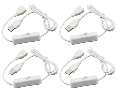 HUAZIZ 4 Stück USB-Verlängerungskabel mit An- / Ausschalter, weiße 1 m, kompatibel mit USB-Headset, USB-Schreibtischlampe, USB-Ventilator, LED-Streifen von HUAZIZ