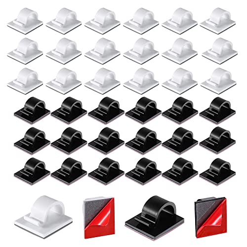 HUAZIZ Selbstklebend Kabelhalter Kabelclips,100 Stück Kabelbinder für led strip,Ethernet,Flachkabel, Netzwerkkabel,USB Ladekabe und Audio Kabel geeignet, Mehrzweck Kabelklemmen(Mittel, Weiß+Schwarz) von HUAZIZ