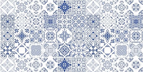 HUBDECO - Teppich - Küchenteppich - Badezimmerteppich - Badteppich - Küchenläufer - Teppich Läufer - Teppich Küche - PCV, Vinyl - rutschfest - Mosaik Blau-Weiß - 60x120cm von HUBDECO