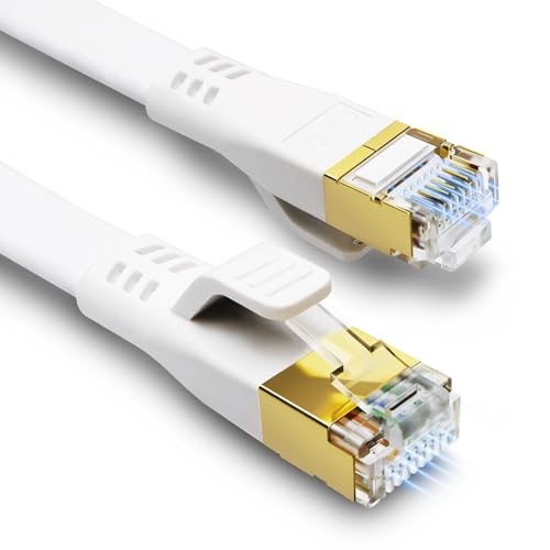 HUGIN Cat 8 Ethernet Kabel 10m, Hochgeschwindigkeits 40Gbps 2000MHz- Gigabit RJ45 LAN Netzwerkkabel Flach, Internet Patchkabel für Switch Router Modem Patch Panel PC PS5(weiß) von HUGIN