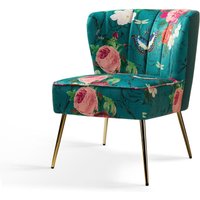 Hulala Home - Blumen Esszimmerstuhl, Stoff Cocktail Stuhl gepolstert Stuhl mit Metallbeinen für Esszimmer Wohnzimmer Schlafzimmer, Blau von HULALA HOME
