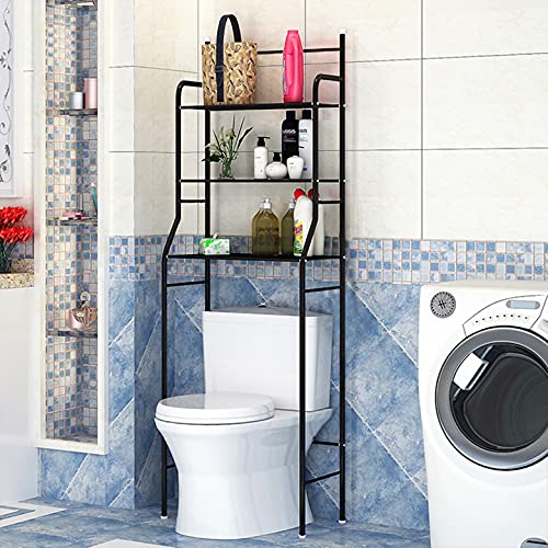 HUOLE Badezimmerregal-Halterung über der Toilette, Halterung für Waschmaschine, 3-lagiges Regal, geeignet für Toilettenhalter, Balkon-Organizer,Möbel Toilettenregal (Schwarz 157 * 55 * 26cm) von HUOLE