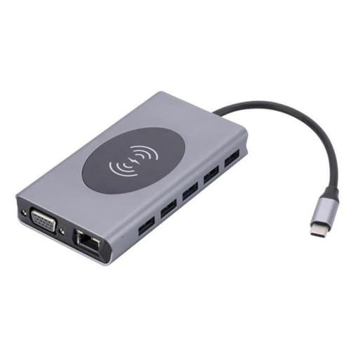 HUPYOMLER 13-in-1 Typ-C-Dockingstation-Adapter, 15 W, kabelloses Ladegerät, USB3.0Hub-Hub, PD100W, Expander, RJ45-Gigabit-Netzwerkkarte, einfach zu bedienen von HUPYOMLER