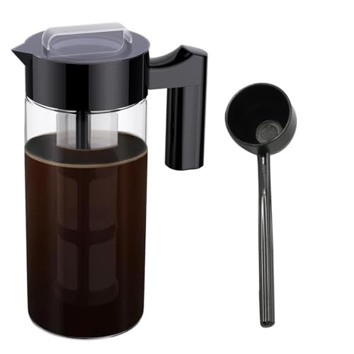 HUPYOMLER Cold Brew Kaffeemaschine, Eiskaffeekrug mit Netzfilter, Eiskaffeekanne aus Glas für Kühlschrank, schwarz, langlebig, einfach zu bedienen, 1300 ml, 24,5 x 10 cm von HUPYOMLER