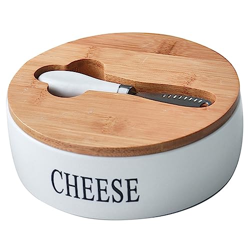 HUPYOMLER Käse Versiegelungsbox Keramik Butterteller Käse Aufbewahrungsschale Behälter Box + Deckel und Messer Set von HUPYOMLER