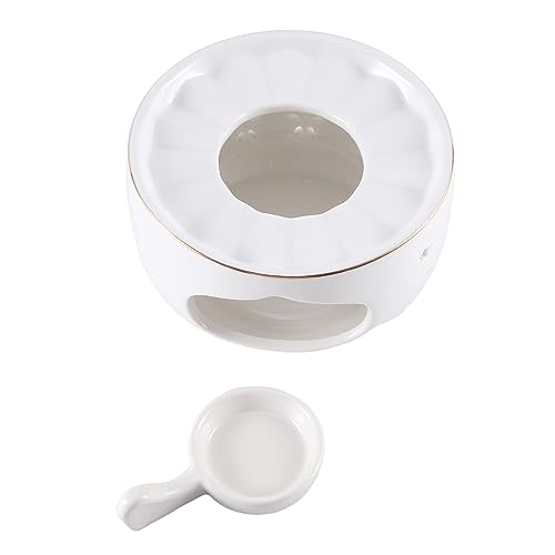HUPYOMLER Runde Keramik-Teekanne mit Kerzentablett, Heizuntersetzer, Tasse, Wärmetopf, Weiß von HUPYOMLER