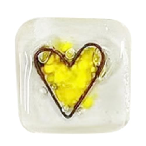HUPYOMLER Taschenanhänger aus Glas in Herzform, Andenken, Geschenk, Herz-Andenken, Taschenkarten, geschmolzenes Glasherz, Taschenmarke, gelb, langlebig, 4 x 4 cm von HUPYOMLER