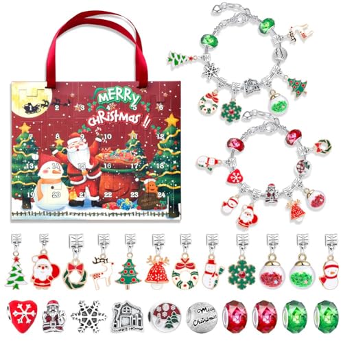 HUPYOMLER Weihnachtskalender, Schmuck-Geschenk-Box, 24 Tage, Countdown-Kalender, Schmuckarmbänder für Weihnachten, Neujahr, langlebig, einfach zu installieren von HUPYOMLER
