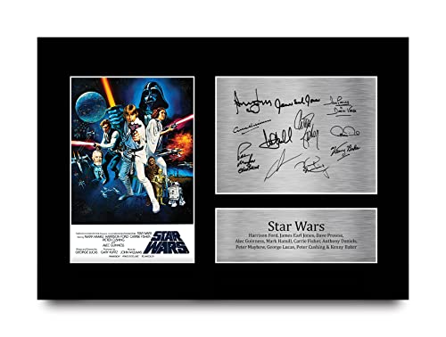 HWC Trading A4 Star Wars New Hope Cast Mark Hamill, Carrie Fisher, Harrison Ford Geschenke Geducktes Signiertes Autogramm Foto für Fans von Film Memorabilien - A4 von HWC Trading