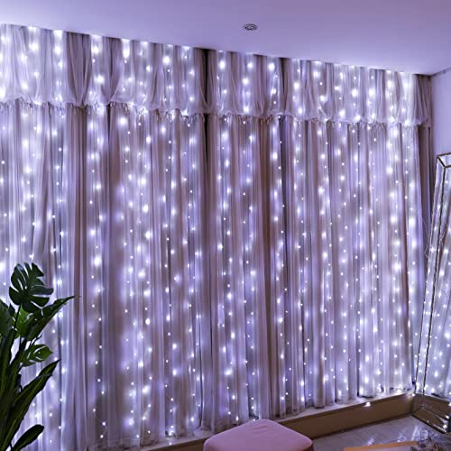 HXWEIYE 300LED weiße Lichtervorhang 3mx3m USB Lichterkettenvorhang mit 8 Modi Fernbedienung Einstellbare Helligkeit für Schlafzimmer, Fenster,Innen, Außen, Hochzeiten von HXWEIYE