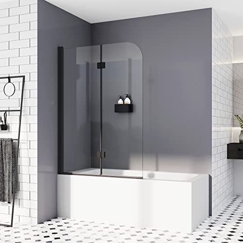Duschwand für Badewanne 120 x 140 cm Schwarz Duschabtrennung Sicherheitsglas Faltwand für Badewanne NANO Glas Badewannenaufsatz 6mm ESG Duschwand von HY-RWML