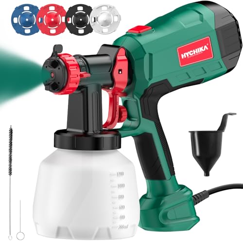 HYCHIKA 600W Farbsprühsystem, 1200ML HVLP Farbsprühgerät, 3 Sprühmuster, 4 Düsen und 2 Reinigungswerkzeuge, Verstellbarem Farbfluss Farbspritzpistole für Wand und Holz, Metalle HYCHIKA 600W Farbsprühsystem, 1200ML HVLP Farbsprühgerät, 3 Sprühmuster, 4 Düsen und 2 Reinigungswerkzeuge, Verstellbarem Farbfluss Farbspritzpistole für Wand und Holz, Metalle von HYCHIKA BETTER TOOLS FOR BETTER LIFE