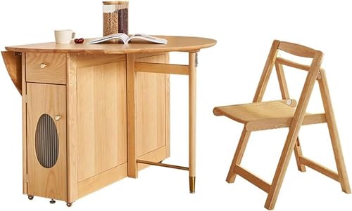 HYDZYXGS Klappbarer Esstisch, Mehrzweck-Klapp-Esstisch, Vielseitiger, runder Esstisch aus Holz, Platzsparendes Schreibtisch-Küchenmöbel mit Rädern von HYDZYXGS