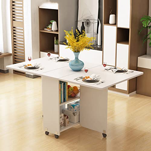 HYDZYXGS Klappbarer Esstisch, moderner erweiterbarer Küchentisch mit 2 Lagerregalen und Rollen, platzsparender Drop-Leaf-Tisch für Küche/Wohnzimmer/Heimbüro von HYDZYXGS