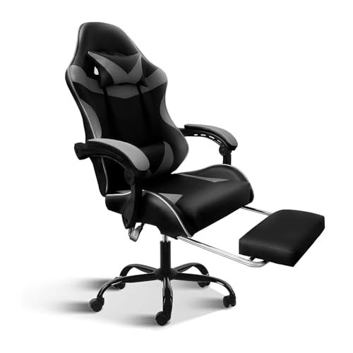 HYHNB Weißer Gaming-Stuhl mit Fußstütze, großer und hoher Gamer-Stuhl, Verstellbarer Dreh-Bürostuhl im Racing-Stil, ergonomisch (Color : Black Grey Footrest) von HYHNB