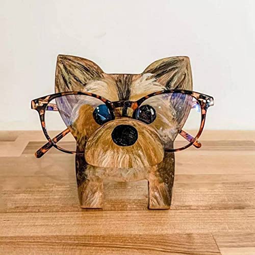 HYISHION Brillenhalter, Tier Holz Brillenhalter, Süßes Tier Brillengestell Regal Holz Sonnenbrillenhalter Display Ständer Vitrine Home Office Schreibtisch Dekor Geschenk,Yorkshire Terrier von HYISHION