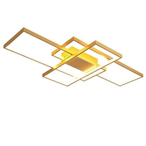 HYKISS LED Deckenleuchte Dimmbar Modern Goldene Rechteck Deckenlampe Wohnzimmer Schlafzimmer Büro Metall Acryl Lampe,3000K-6500K Lichtfarbe Und Helligkeit Einstellbar Mit Fernbedienung,105*60*9cm/88W von HYKISS