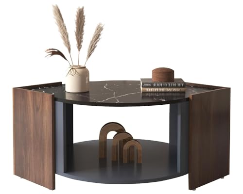 Couchtisch Morden mit Aufbewahrung, Mitteltisch in ovaler Form, Sofa-Beistelltisch, Mitteltisch im strukturierten Design für Wohnzimmermöbel von HYNMSM