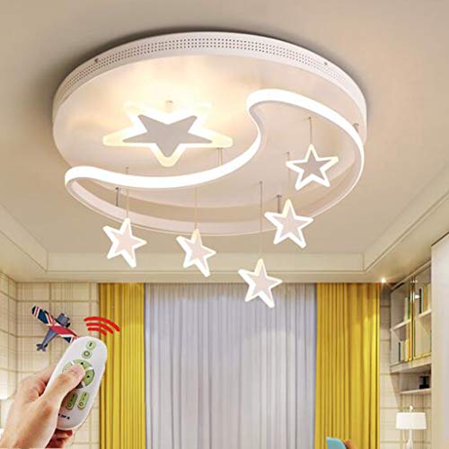 LED Kinderzimmer Modern Deckenleuchte Dimmbar Deckenlampe Sterne Und Mond Design Acryl Mit Fernbedienung 3000K-6000K Jungen Mädchen Deckenlicht Schlafzimmer Wohnzimmer Lampe Lampe Leuchte,Weiß,52cm von HYQJUNE