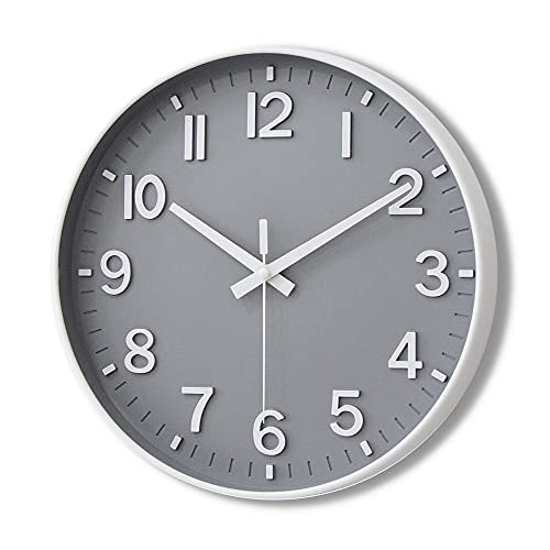 HZDHCLH 30cm Lautlos Wanduhr Schleichende Sekunde mit Arabisch Ziffer ohne Ticken für Dekoration Wohnzimmer, Küche, Büro, Schlafzimmer（Grau und Weiß 2 ） von HZDHCLH