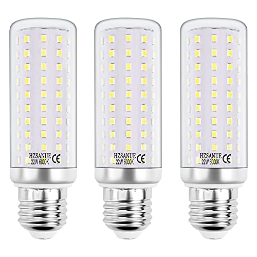 HZSANUE E27 LED Mais Lampen 22W, 6000K Tageslichtweiß, 2500Lm, Edison Schraube Kerze Leuchtmittel, 180W Glühlampen Äquivalent,Nicht Dimmbar, 3er-Pack von HZSANUE