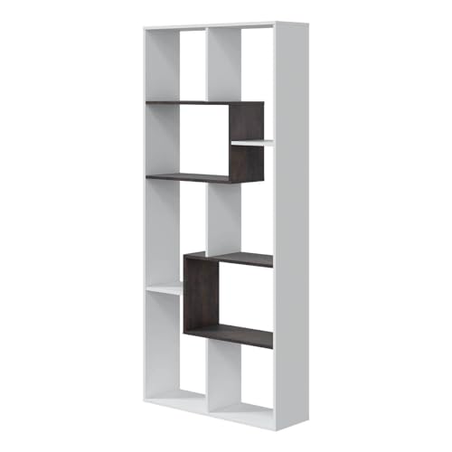 Bücherregal mit mehreren Positionen und acht Einlegeböden, Farbe Weiß mit anthrazitfarbenen Details, Maße 80 x 180 x 25 cm von Habitdesign