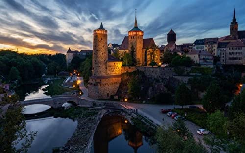 Abend Sonnenuntergang Festung Wahrzeichen Bautzen Stadtansicht Deutschland Farbe Talk Malen Nach Zahlen Diy Einzigartiges Leinwand Ölgemälde Kit Digitale Malerei von Haeran River