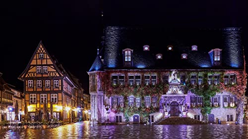 Quedlinburg Deutschland Nacht Häuser Malen Nach Zahlen Diy Einzigartiges Leinwand Ölgemälde Kit Digitale Malerei von Haeran River