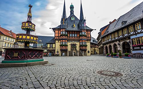 Haeran River Wernigerode Deutschland Stadt Häuser Malen Nach Zahlen Diy Einzigartiges Leinwand Ölgemälde Kit Digitale Malerei von Haeran River