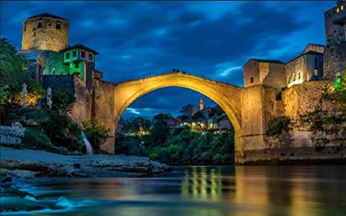 Malerei Mostar Neretva Fluss Abend Sonnenuntergang Steinbrücke Fluss Farbe Talk Malen Nach Zahlen Diy Einzigartige Leinwand Ölgemälde Kit Digitale Malerei von Haeran River