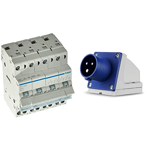 HAGER SFT440 - Commutatore 1-0-2 tetrapolare 40A 4 moduli con comune in alto & REV 0510615555 Caravan, CEE-Stecker Wand 230V, 3-polig, 1Ph + N+ PE, IP44, blau von Hager