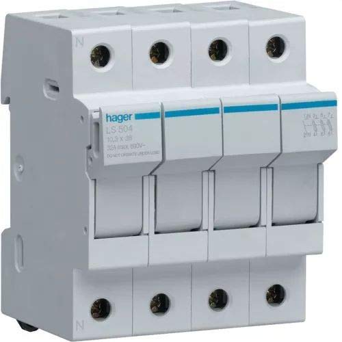 Hager LS504 Sicherungshalter, 10,3 x 38, 32 A, 3-polig, neutral von Hager