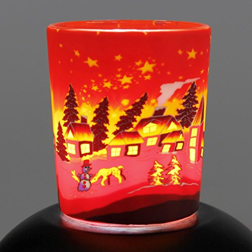 Leuchtglas Windlicht mit Teelicht 5,8cm Votiv Weihnachtsmotiv Leuchtglas Votiv Winter Village 24831 von Hahn Kerzenfarm