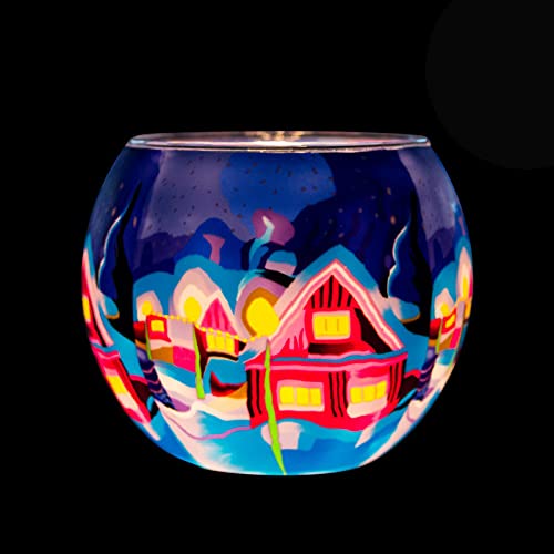 Teelichthalter Leuchtglas Rund Kerzenhalter Glas Teelicht Votivglas (Village by Night 21832) von Hahn Kerzenfarm