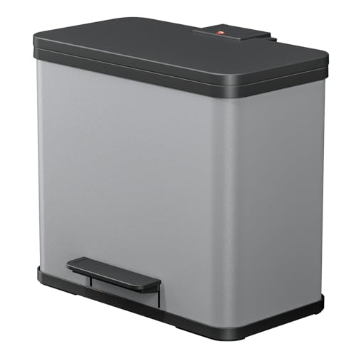 Hailo Öko trio Plus L Tret-Mülltrenner - freistehender 3 x 9 Liter Dreifachmülleimer aus Stahlblech - Mülltrennsystem mit soft close Deckel - 3-fach Abfalltrenner für die Küche - Silber Hailo Öko trio Plus L Tret-Mülltrenner - freistehender 3 x 9 Liter Dreifachmülleimer aus Stahlblech - Mülltrennsystem mit soft close Deckel - 3-fach Abfalltrenner für die Küche - Silber von Hailo