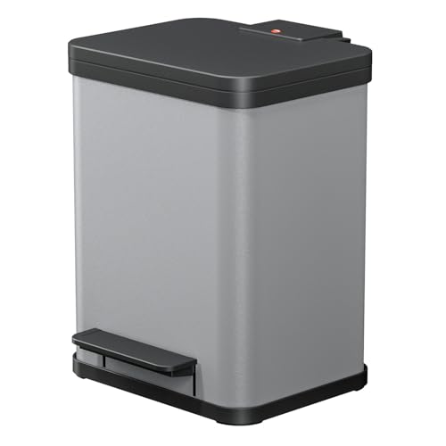 Hailo Öko duo Plus M Tret-Mülltrenner - freistehender 2 x 9 Liter Doppelmülleimer aus Stahlblech - Mülltrennsystem mit soft close Deckel - 2-fach Abfalltrenner für die Küche - Silber Hailo Öko duo Plus M Tret-Mülltrenner - freistehender 2 x 9 Liter Doppelmülleimer aus Stahlblech - Mülltrennsystem mit soft close Deckel - 2-fach Abfalltrenner für die Küche - Silber von Hailo
