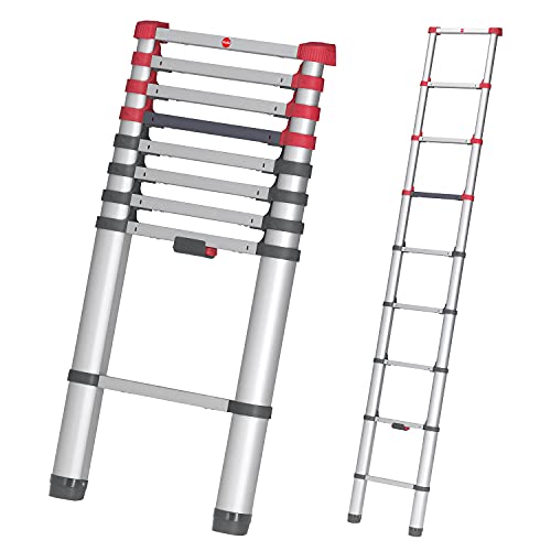 Hailo T80 FlexLine Alu-Sicherheits-Teleskopleiter - ausziehbare Anlegeleiter mit 9 Sprossen - Arbeitshöhe bis 340 cm - Gewicht 8,1 kg - Silber Hailo T80 FlexLine Alu-Sicherheits-Teleskopleiter - ausziehbare Anlegeleiter mit 9 Sprossen - Arbeitshöhe bis 340 cm - Gewicht 8,1 kg - Silber von Hailo